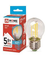 Лампа светодиодная филамент InHome Deco G45 Шар CL Е27 220В 5Вт 450Лм 4000К 45х76мм картинка 